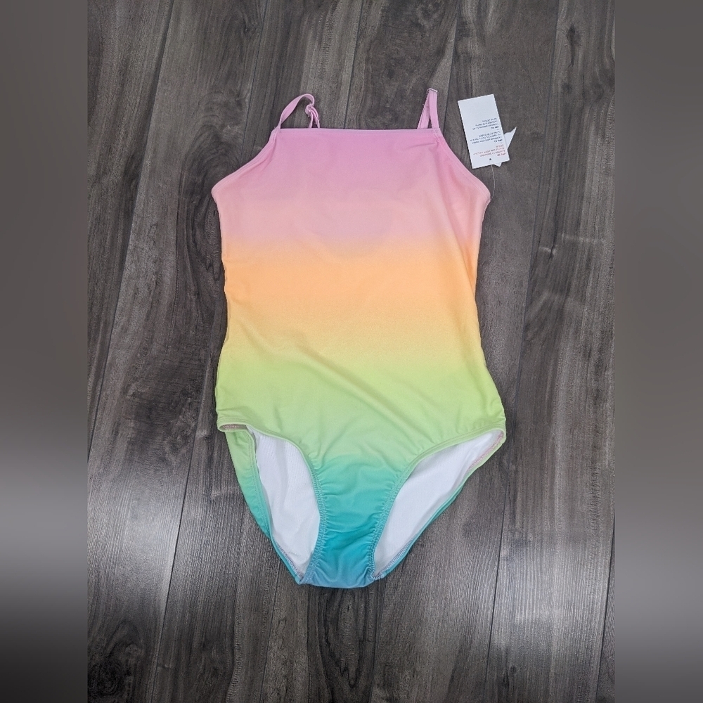 NWT Yellow Pink Ombre Sunset Green One piece Swimsuit size Xl 14-16